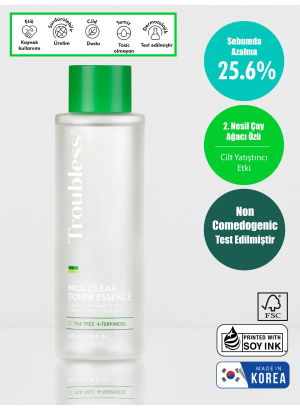 Troubless MILD CLEAR TONER ESENCE Akne Ve Siyah Nokta Karşıtı Gözenek Sıkılaştırıcı Yüz Temizleme Tonik Esans 200ml